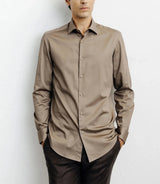 Chemise ville en satin de coton châtain