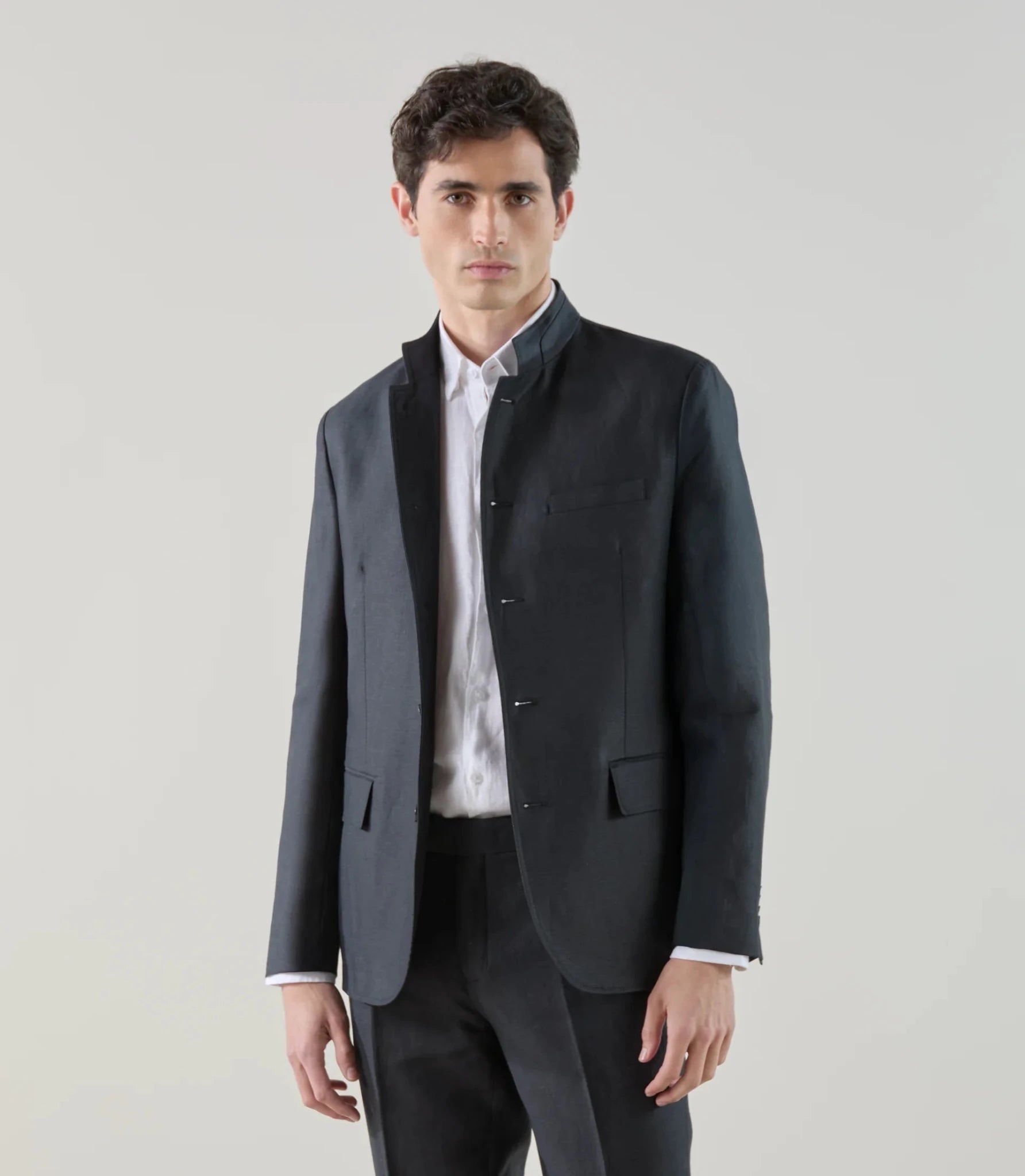 Veste col mao 100% lin noir - IZAC
