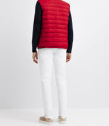 Marine and red reversible sleeveless jacket