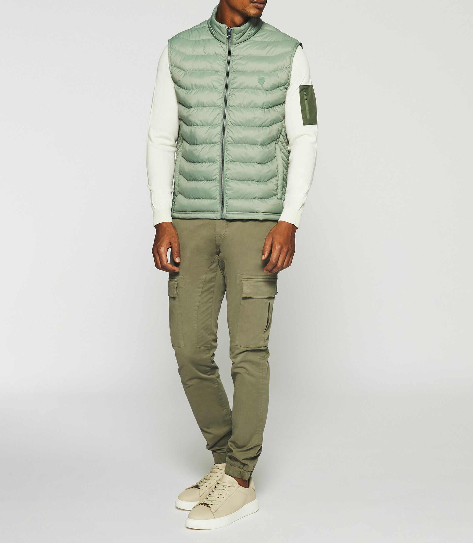 Sleeveless quilted high neck jacket khaki ROBIN