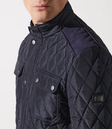 Navy quilted stand-up collar overshirt jacket MACEOBT