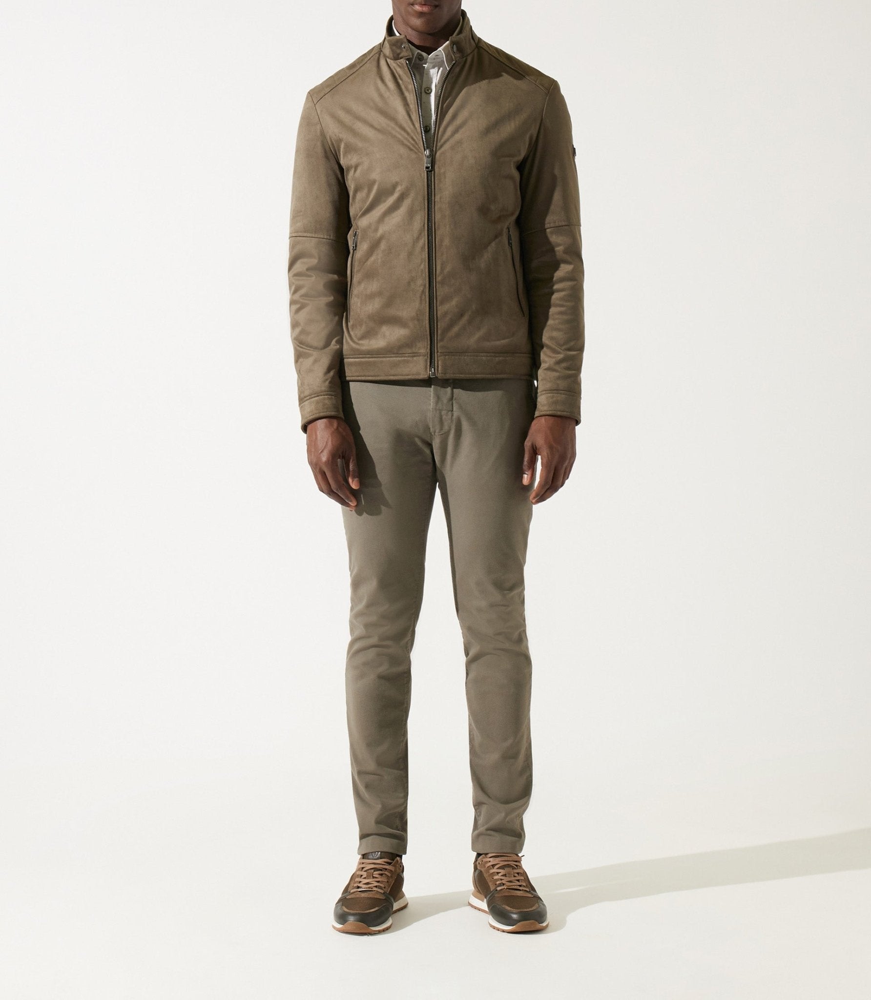 Blouson col officier en suède kaki MALWEN – IZAC