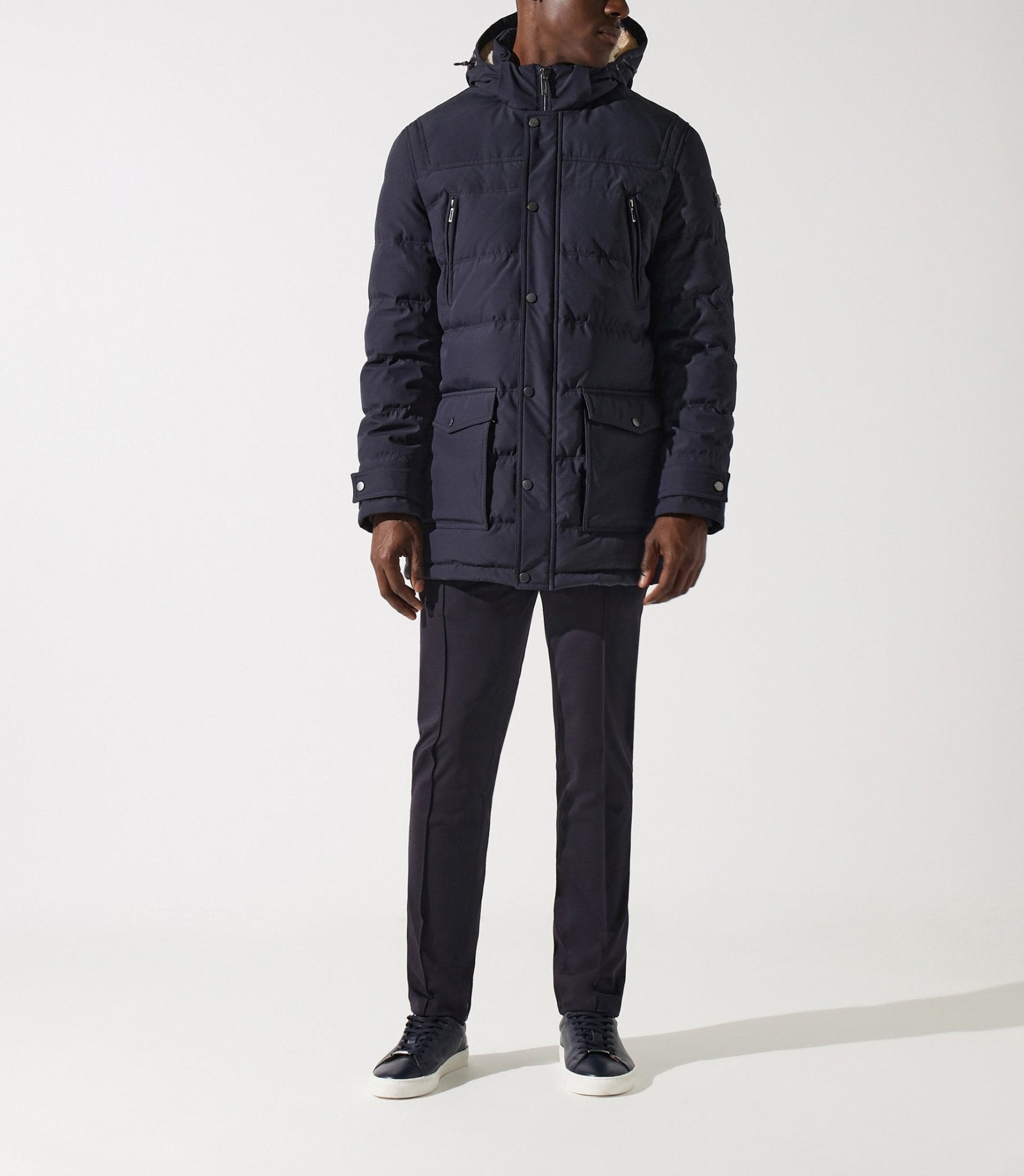Parka longue à capuche matelassée marine MASSI - IZAC
