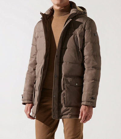 Parka longue à capuche matelassée taupe - IZAC
