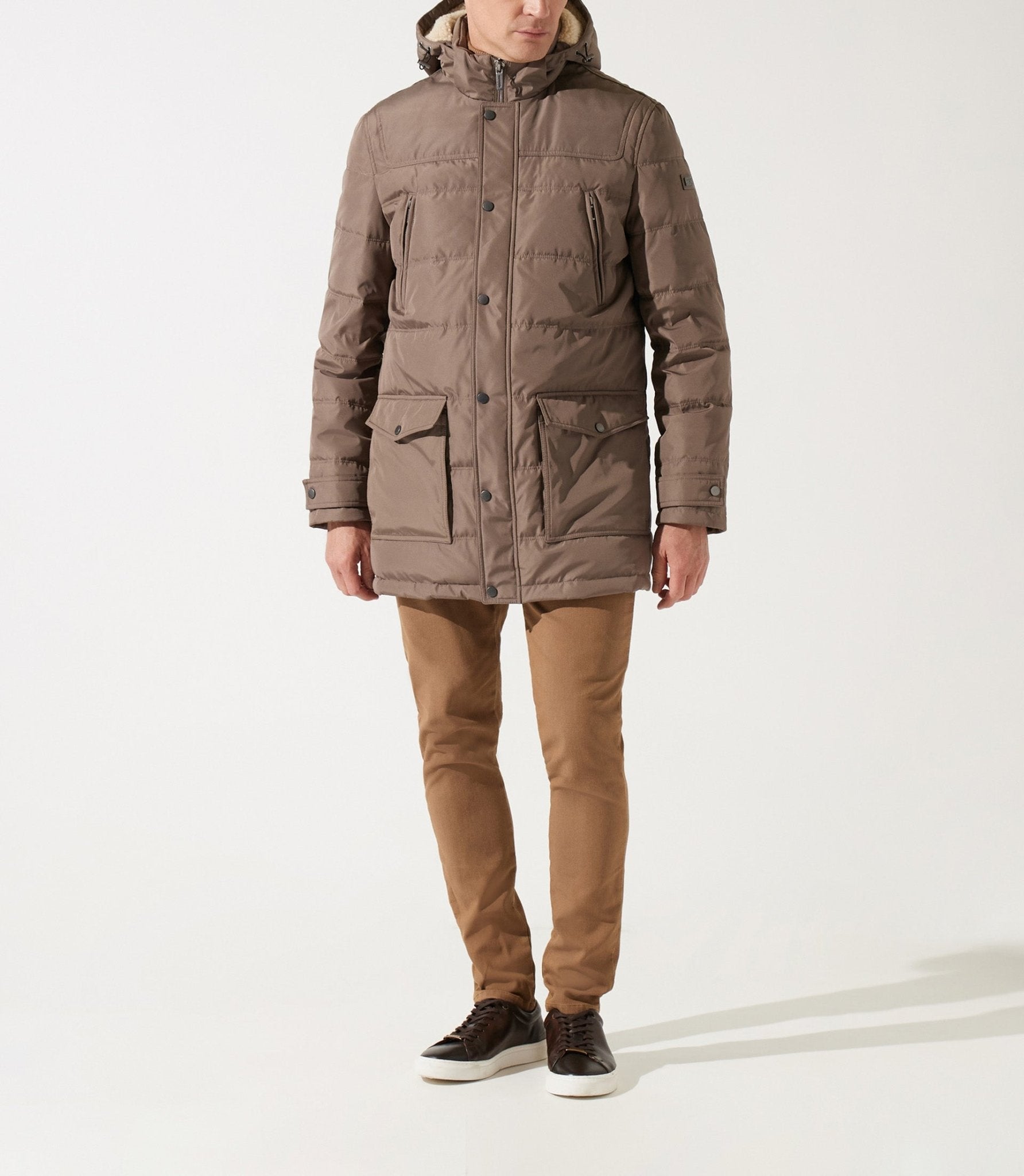 Parka longue à capuche matelassée taupe - IZAC