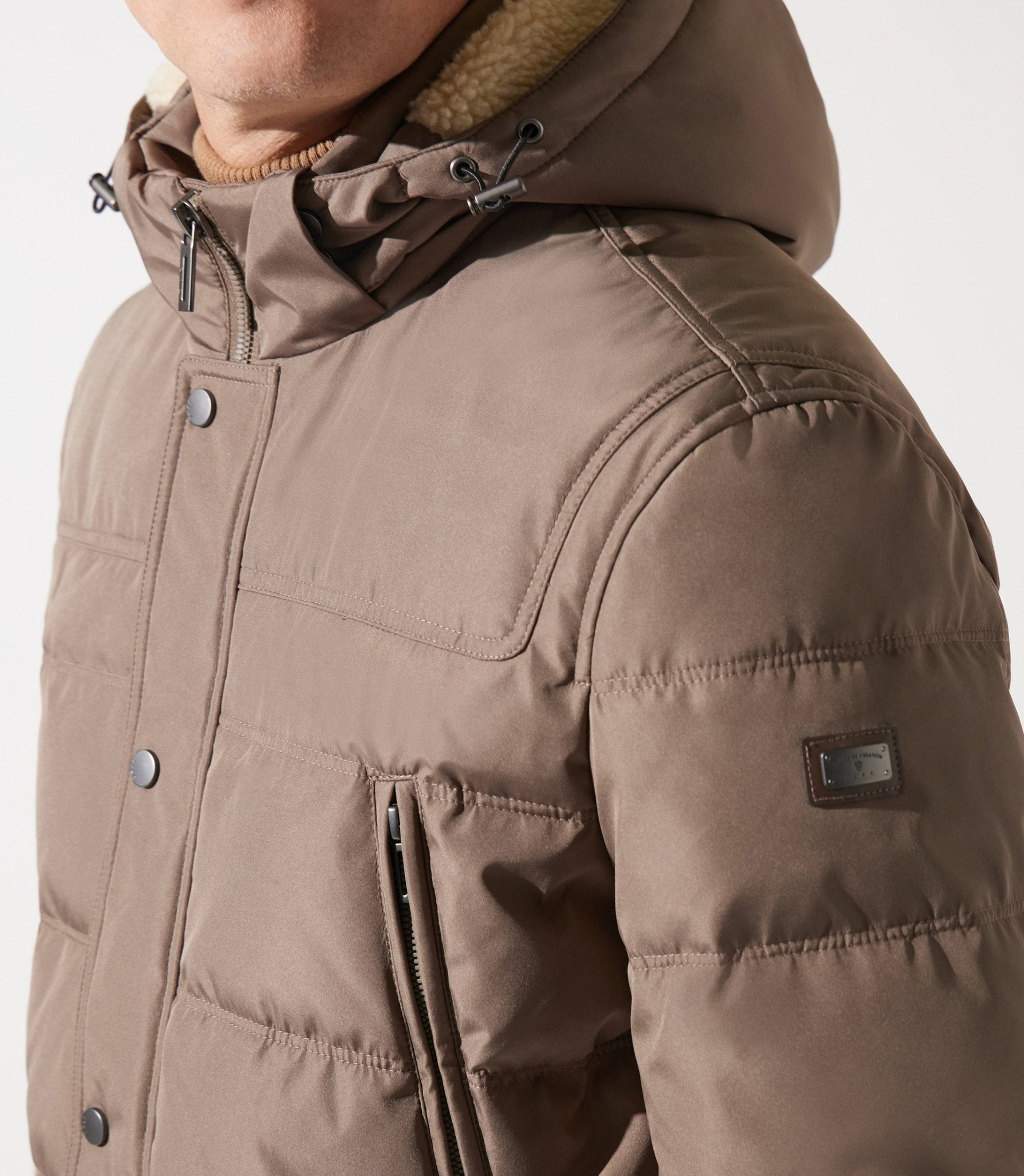 Parka longue à capuche matelassée taupe - IZAC