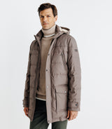 Long parka with taupe quilted quilted