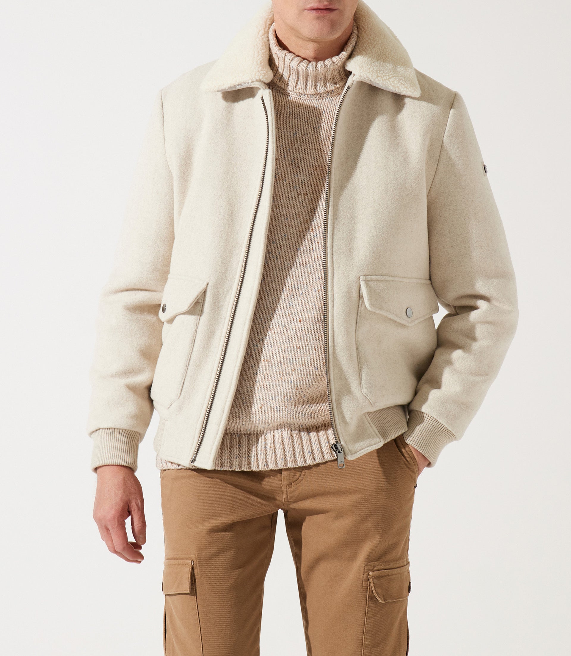 MATHIAS mastic sherpa-collared wool jacket