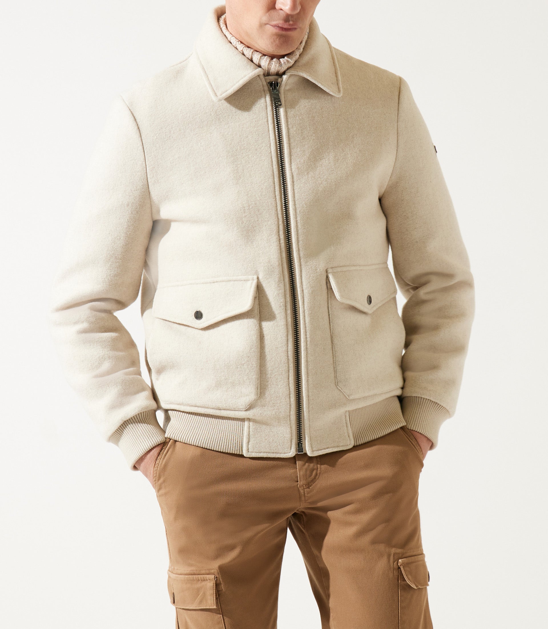 MATHIAS mastic sherpa-collared wool jacket