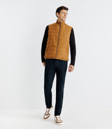 Sleeveless jacket Reversible with camel and navy climbing collar