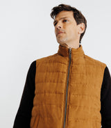 Sleeveless jacket Reversible with camel and navy climbing collar