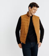 Sleeveless jacket Reversible with camel and navy climbing collar