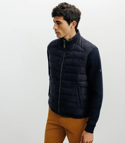 Doudoune sans manches réversible à col montant marine et grise