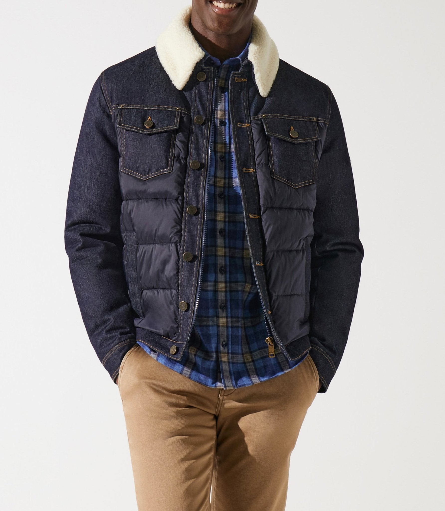 Blouson matelasse bi_matiere marine MONTREAL - IZAC