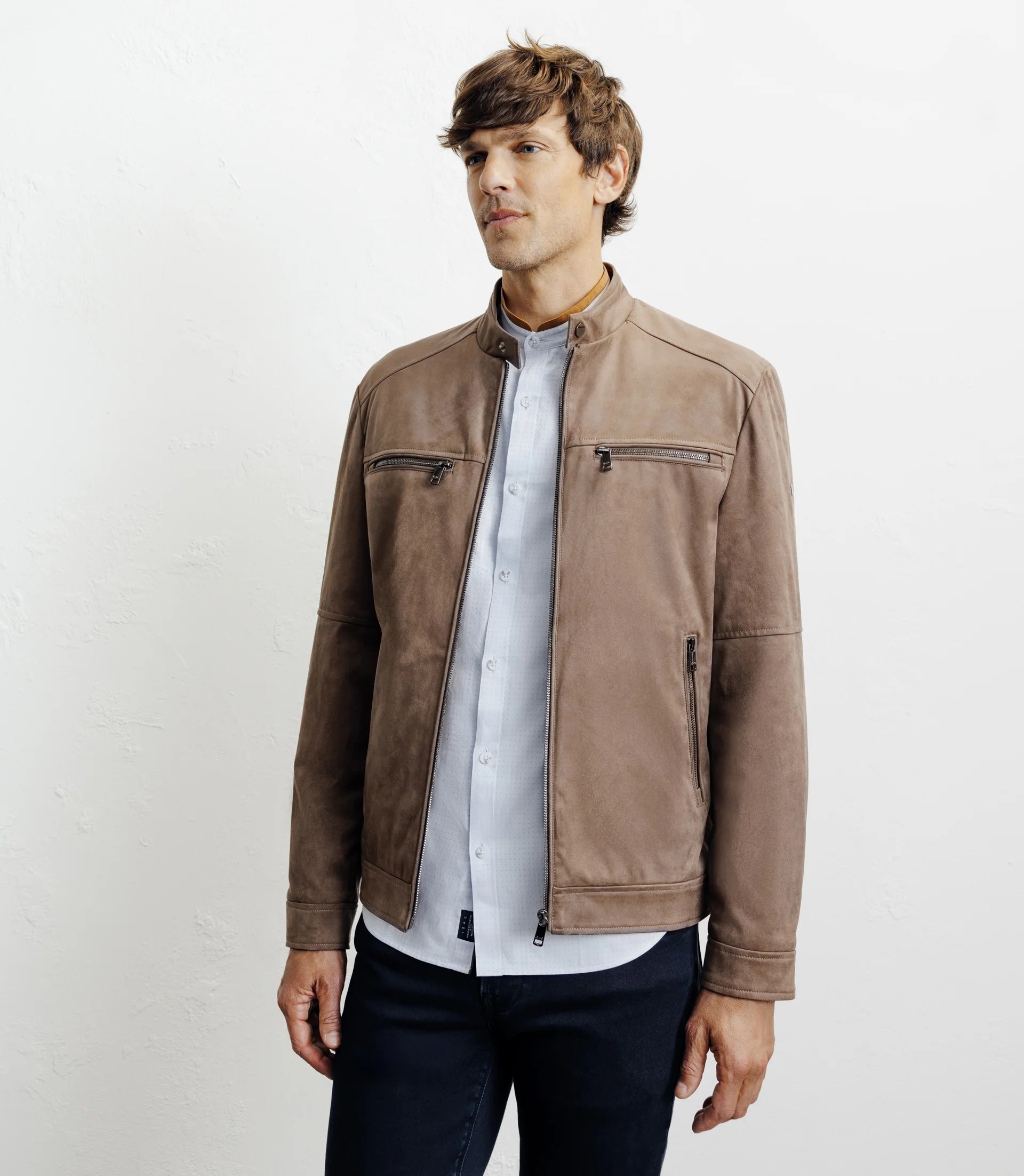 Blouson motard taupe – IZAC