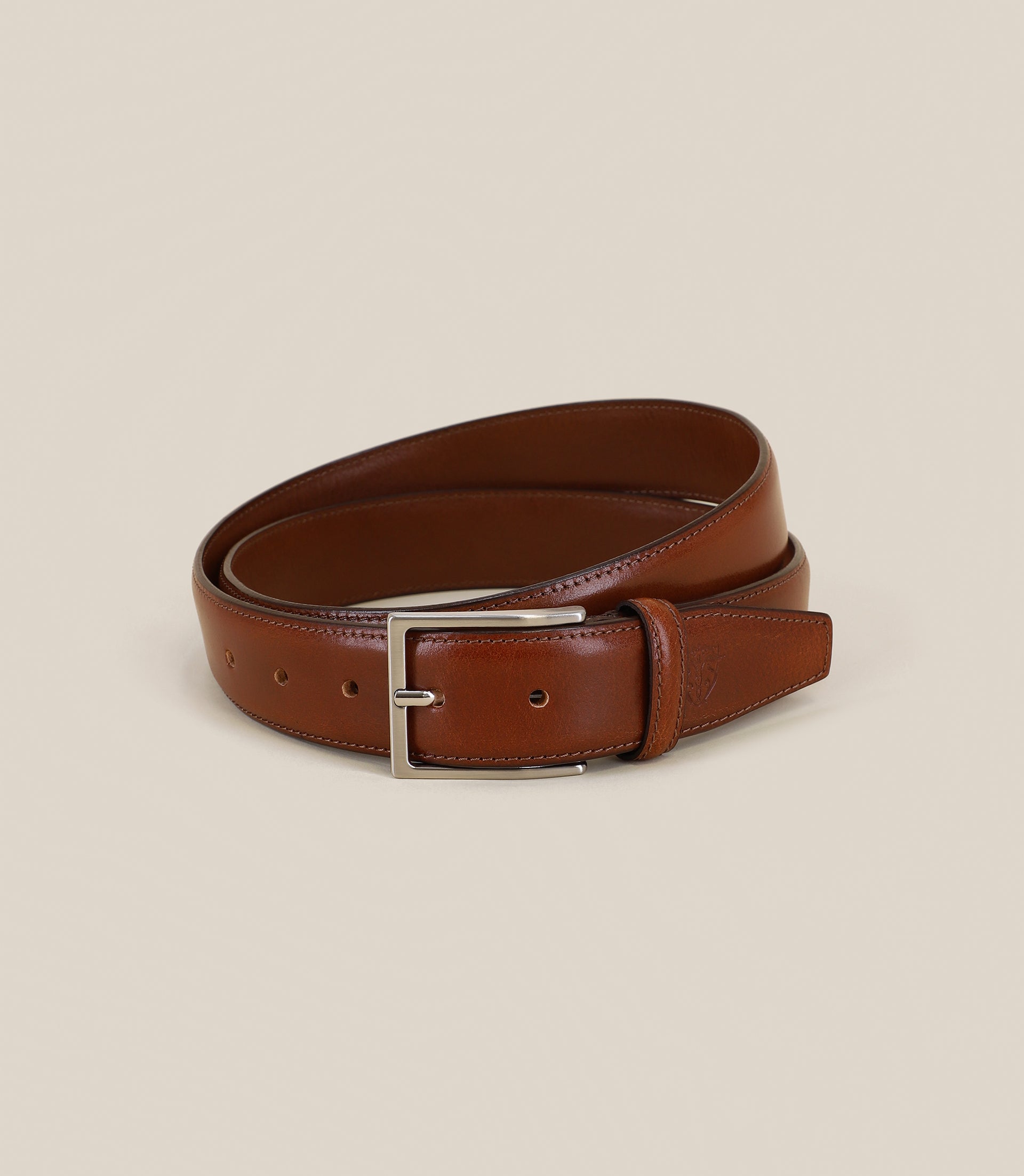 Belt with reversible loop in brown leather
