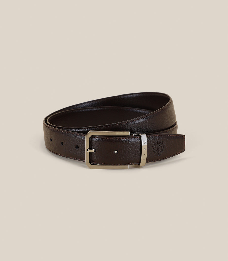 Ceinture avec boucle réversible en cuir marron