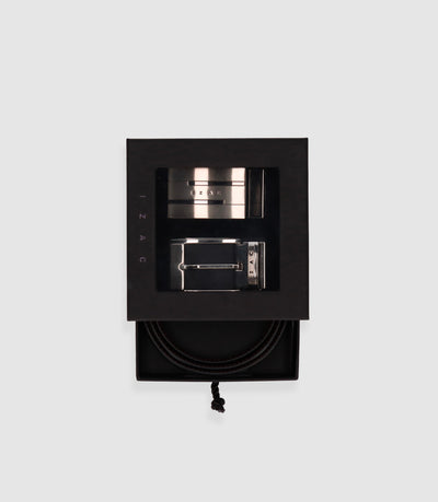 Coffret ceinture réversible en cuir noir et marron COFF17 - IZAC