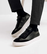 Black leather lace sneakers