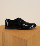 Black varnish derby shoes