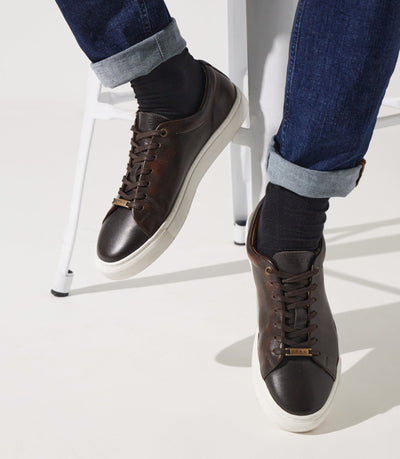 Sneakers cuir texturé cognac OAK - IZAC