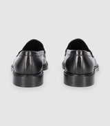 Black leather moccasin shoes