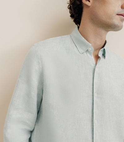 Chemise unie 100% lin vert clair - IZAC