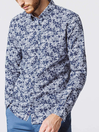Chemise Motif Roses Marine - IZAC