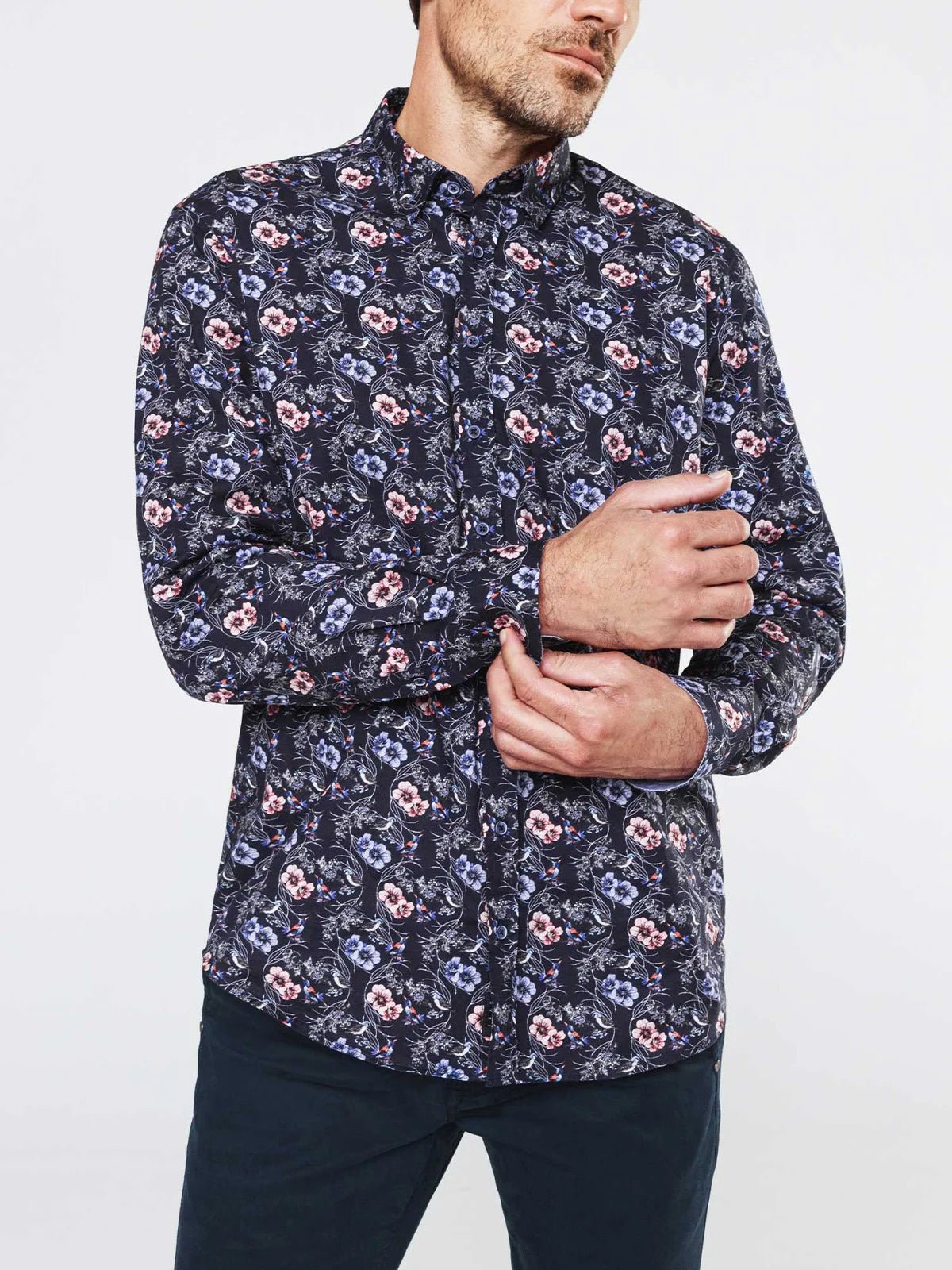Chemise casual fleurs et oiseaux - IZAC