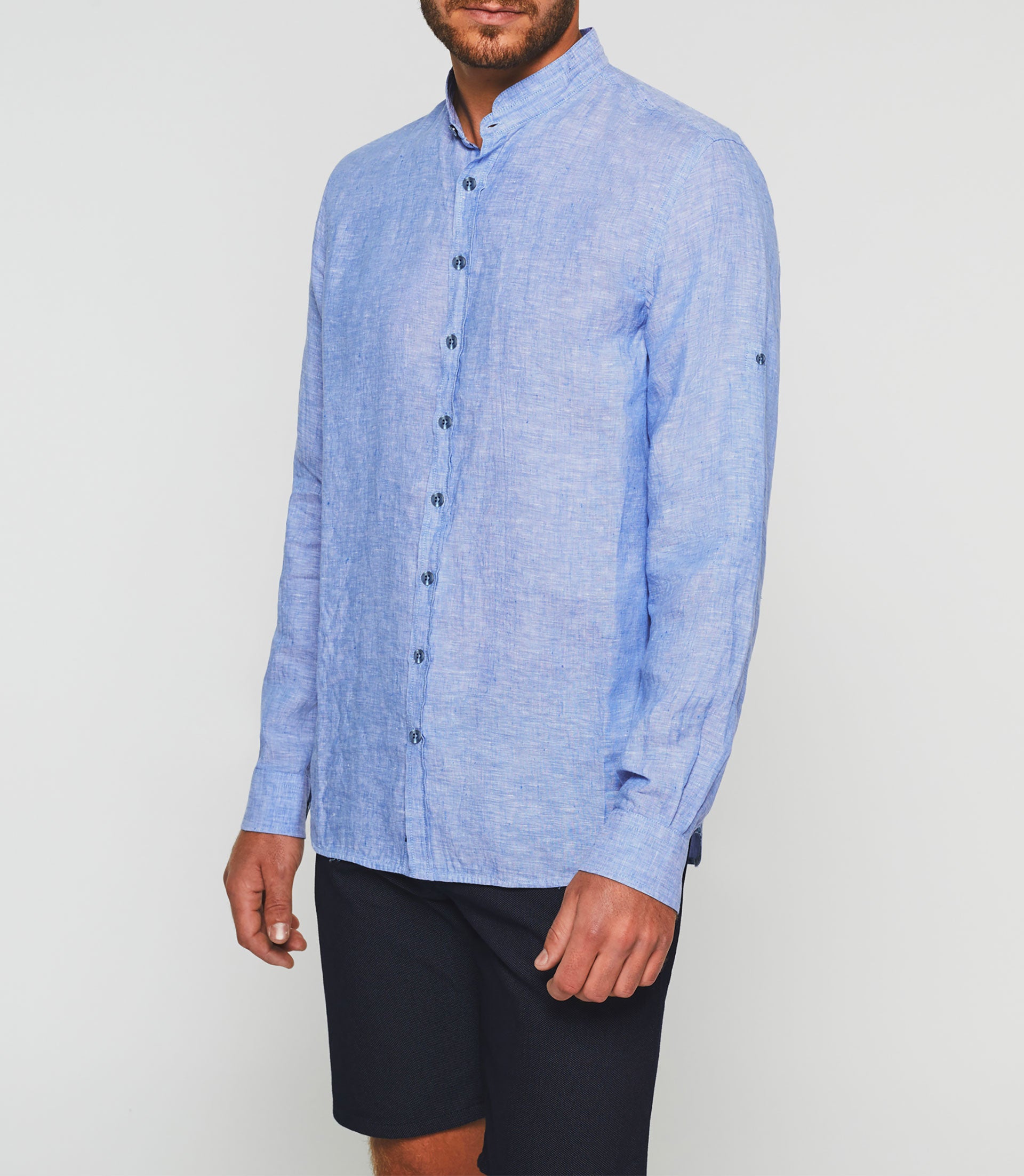 Chemise casual col mao bleu indigo KAFLEUROUT