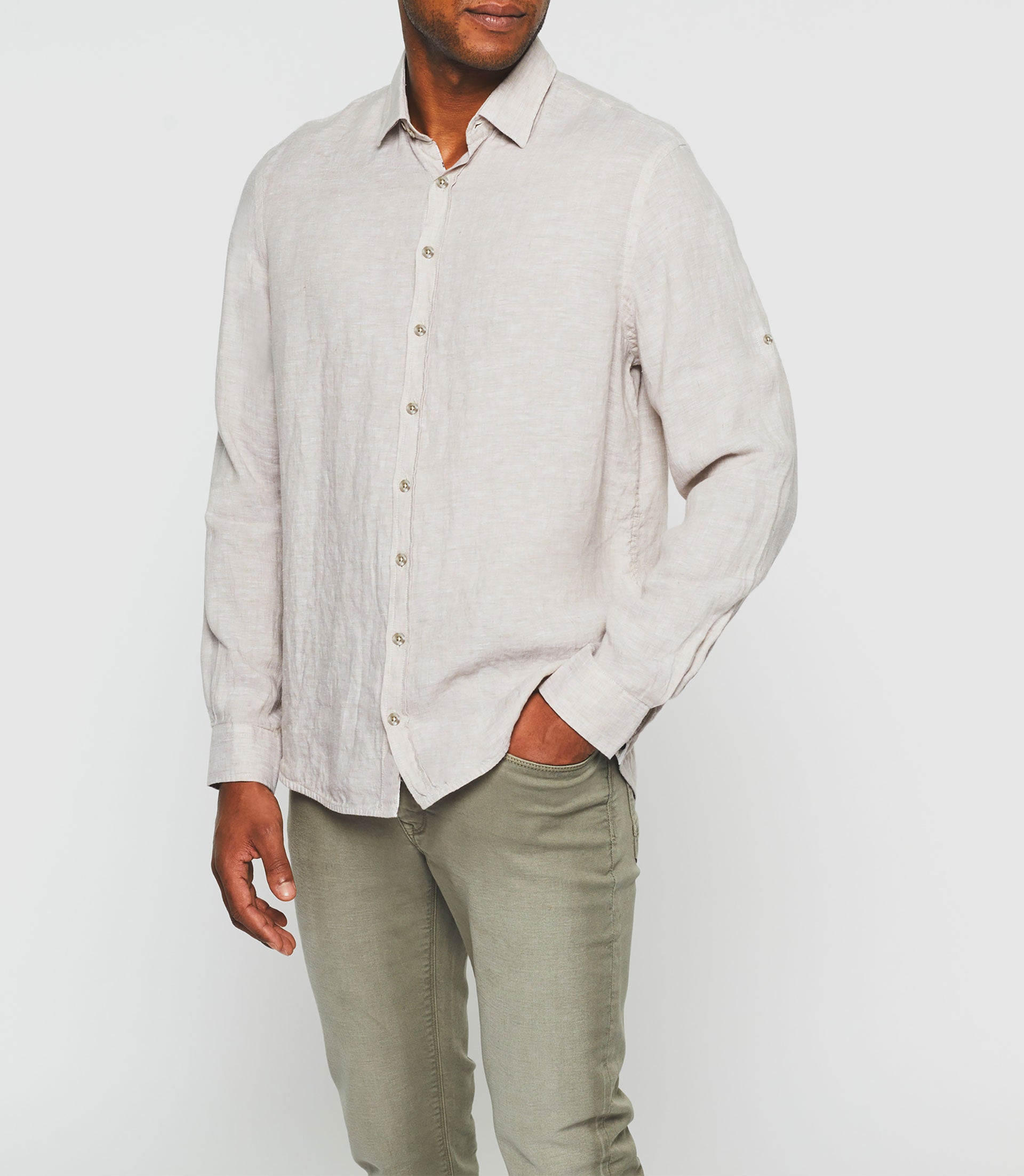 Chemise casual en lin et coton beige KISSOUT