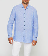 Chemise casual en lin et coton bleu indigo KISSOUT