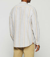 Striped linen shirt mao collar camel KABOSA