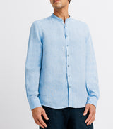 Chemise en lin col mao indigo