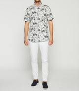 White and navy palm tree print shirt KAMILLE