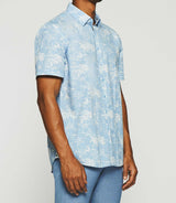 Palm tree print shirt short sleeves sky and white KAMILLE