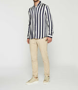 White and navy satin striped shirt KENNA