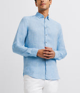 Chemise unie en lin bleu indigo - IZAC