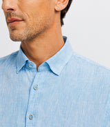 Chemise unie en lin bleu indigo - IZAC