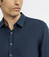 Chemise unie en lin marine