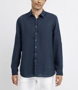 Chemise unie en lin marine - IZAC