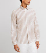 Beige and white striped casual shirt