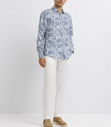 Casual shirt in blue printed linen