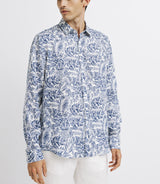 Casual shirt in blue printed linen