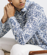 Casual shirt in blue printed linen