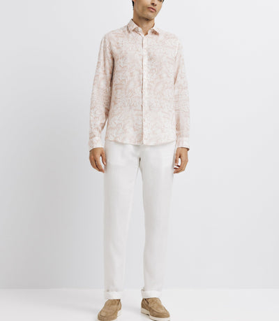 Chemise casual en lin imprimée rose - IZAC