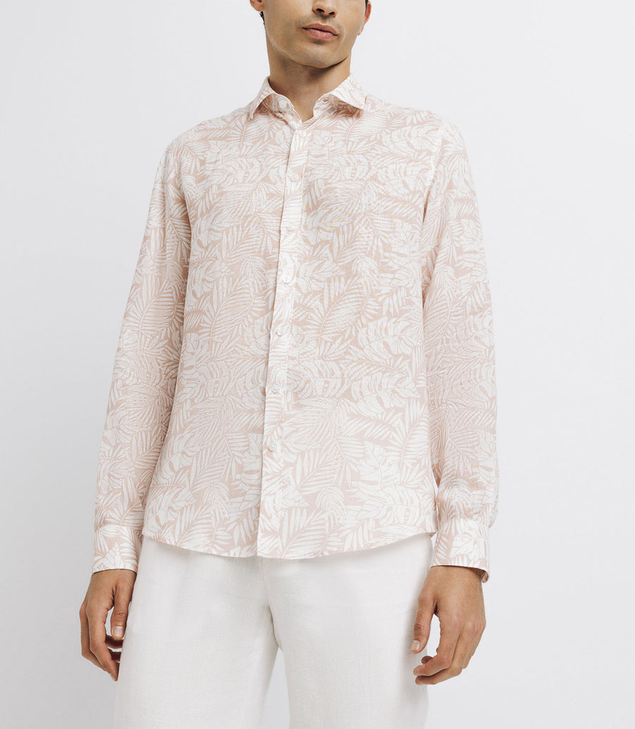 Chemise casual en lin imprimée rose