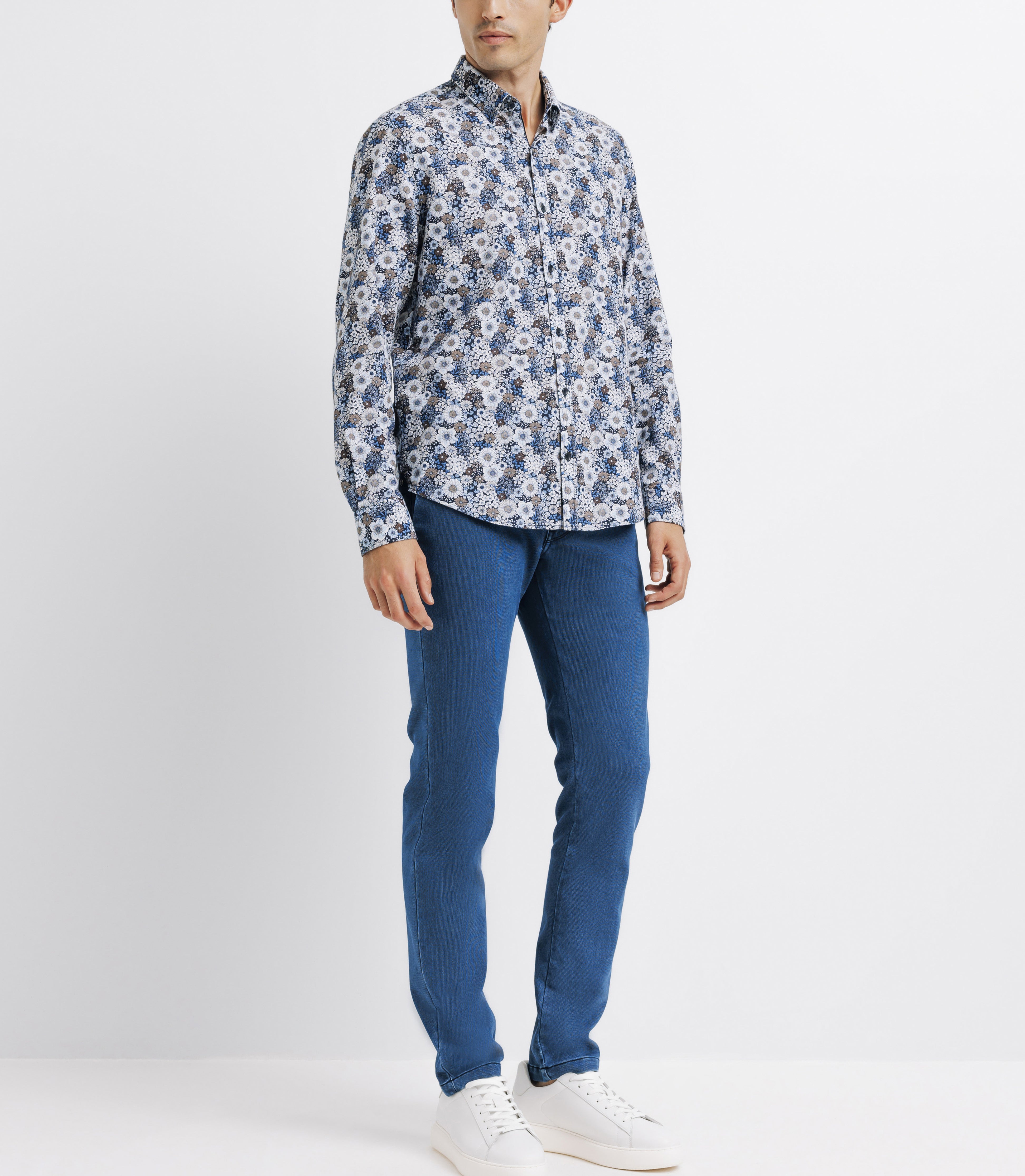 Chemise casual fleurie bleue