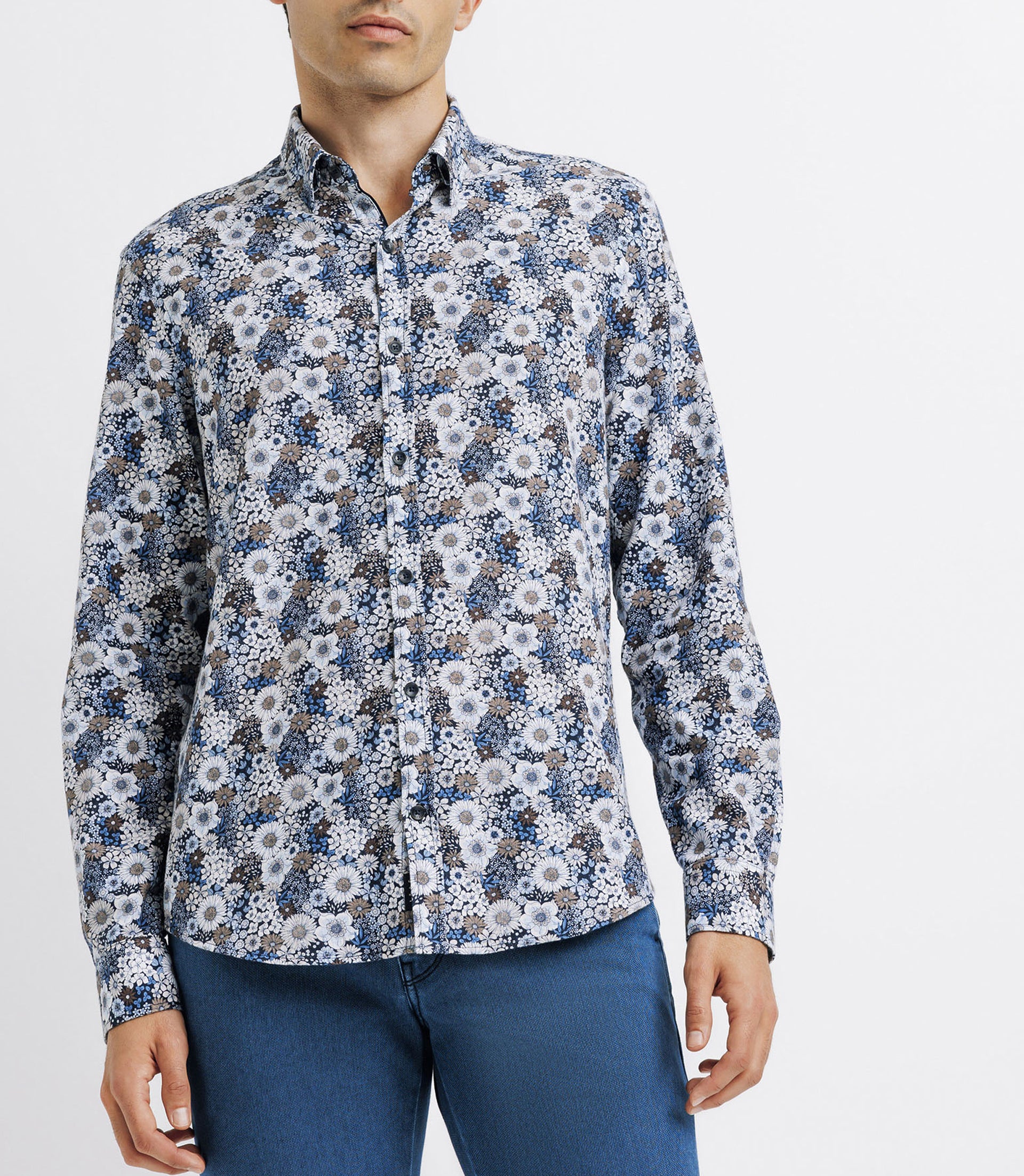 Chemise casual fleurie bleue