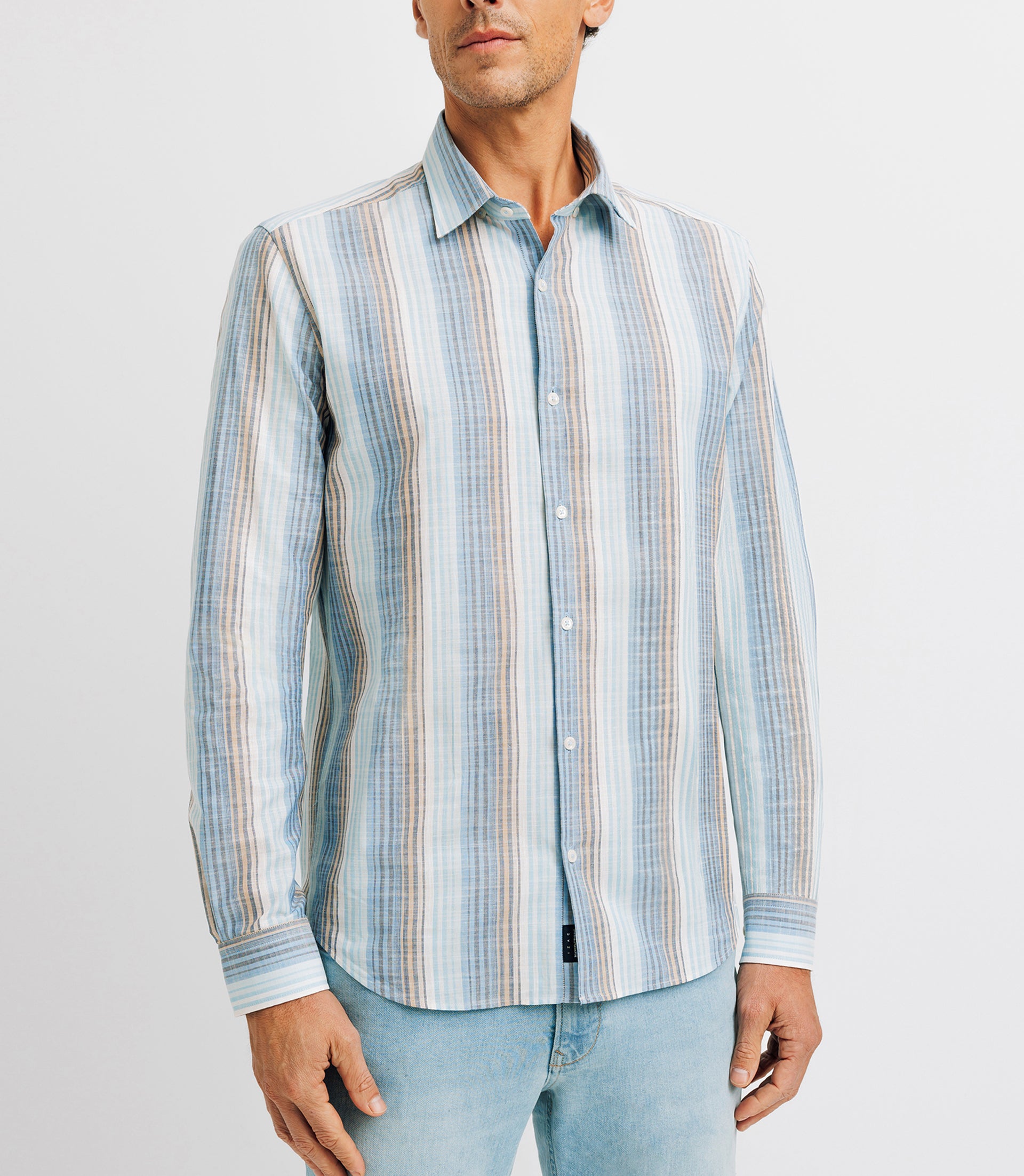 Blue -striped cotton casual shirt